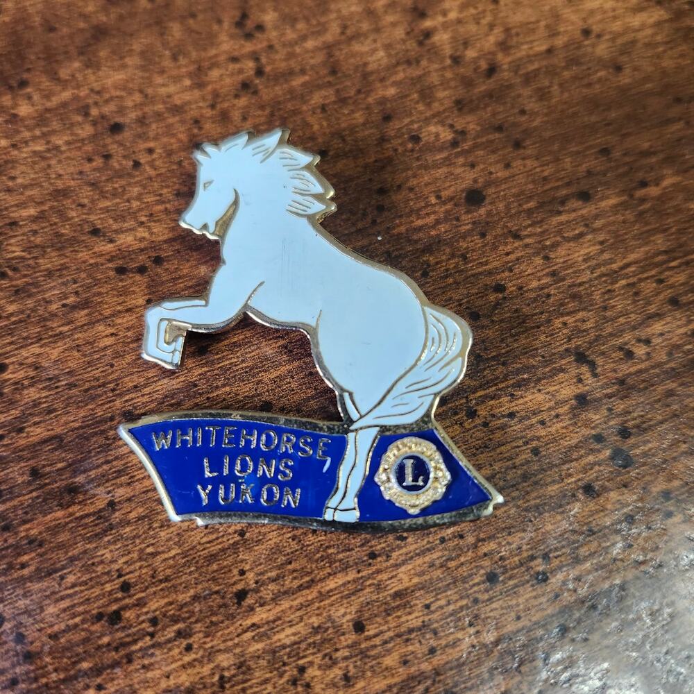 Vintage Whitehorse Yukon Lions Club Horse Enamel Lapel Pin Canada Taiwan Badge